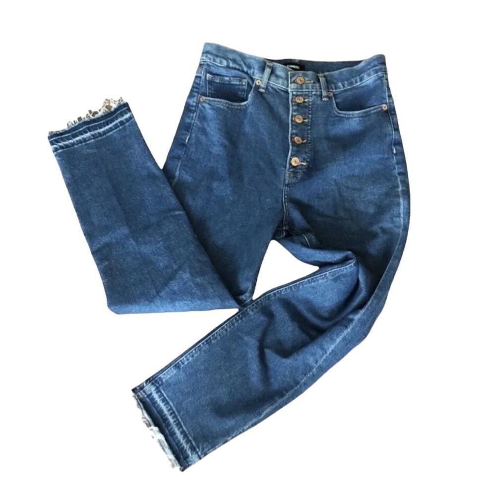 Express Mom Wedgie Jeans Super High Rise Button‎ Fly Medium Wash Size 4 - Picture 2 of 8